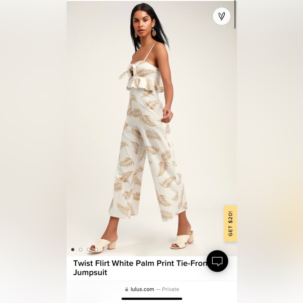 Lulu’s Twist Flirt White Palm Print Tie-Fron
Jumpsuit